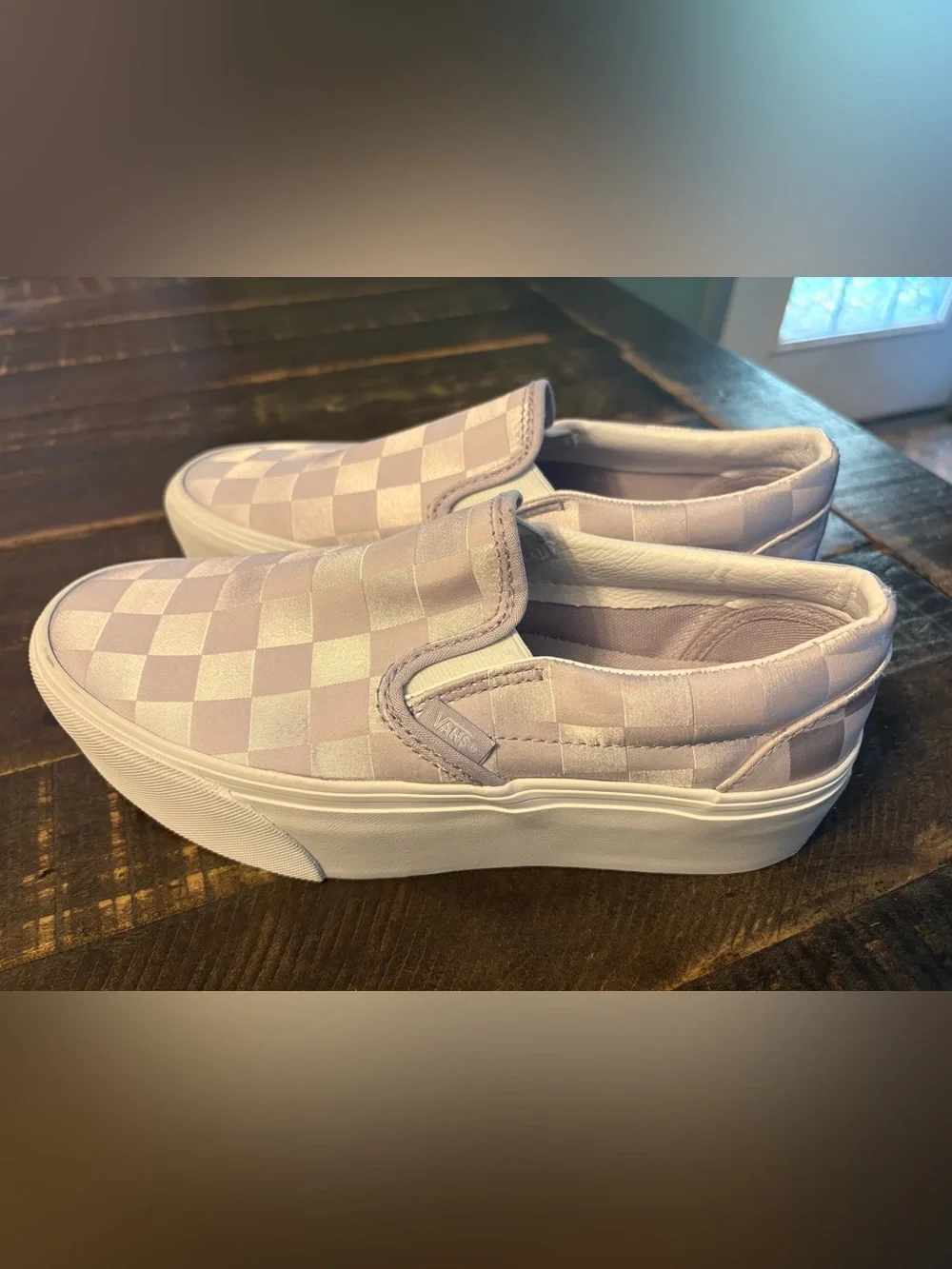 VANS Satin Lavender Lilac Checkerboard Stackform Slip-on Shoes Women’s 7 NWT